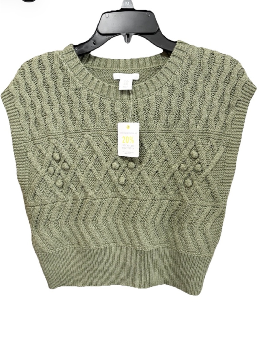 Olive Cable Knit Sleeveless Crew Sweater Vest MED